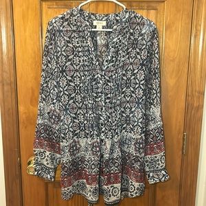 Style & Co. Pleated Floral Button Down Tunic Blouse